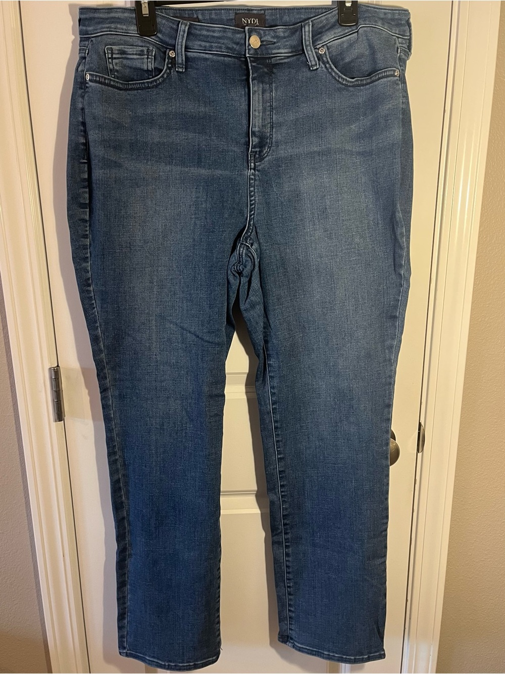 NYDJ High Rise Sheri Slim Fit Slimming Panel Jeans, Medium Blue Stone Wash Sz 16